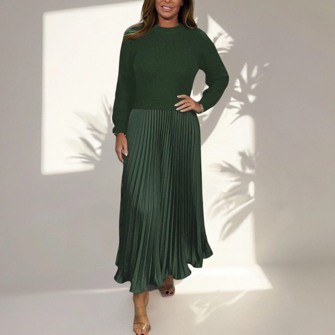 Eliana Long sweater with pleated skirt