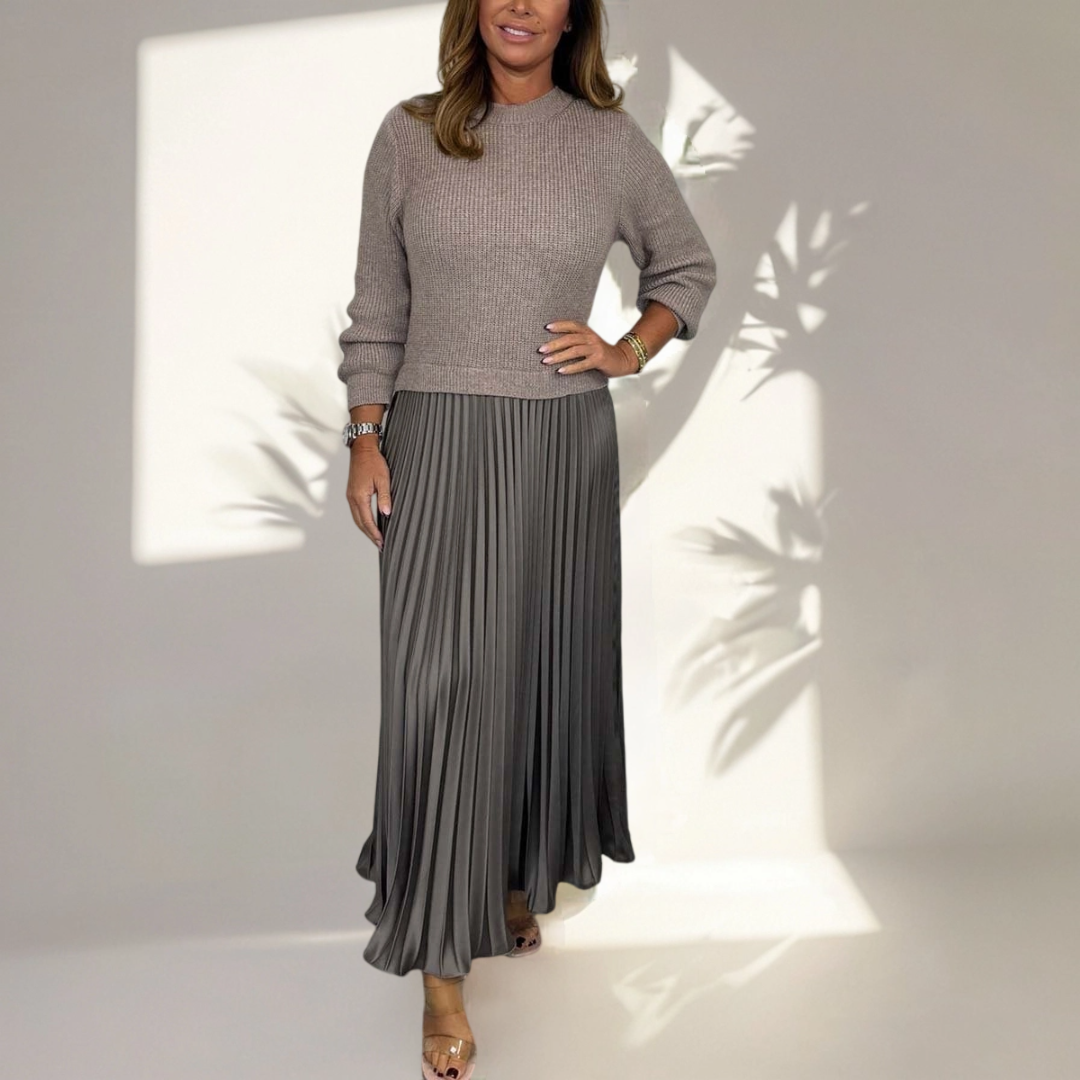 Eliana Long sweater with pleated skirt