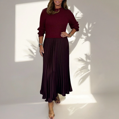 Eliana Long sweater with pleated skirt