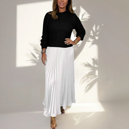 Eliana Long sweater with pleated skirt